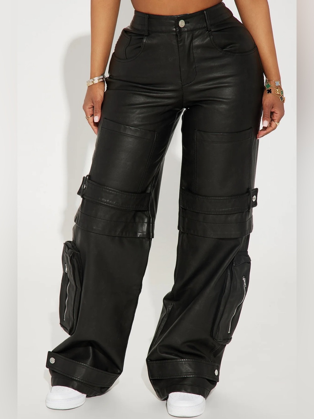 Fashion Nova Faux Leather Cargo Pants - Black